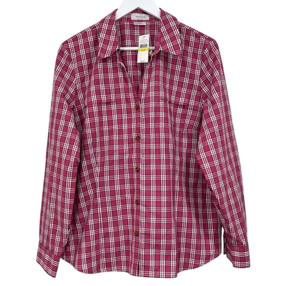 Van Heusen Collared Pink Checkered Button Down Size XLarge NWT Womens